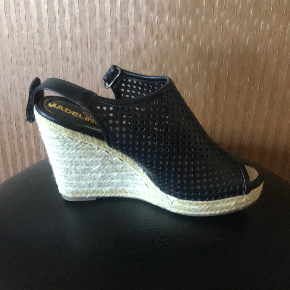 Madeline girl Minimal Black slide sandals wedges